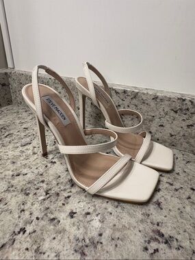 Steve Madden Cream Strappy Square-Toe Stiletto Sandals